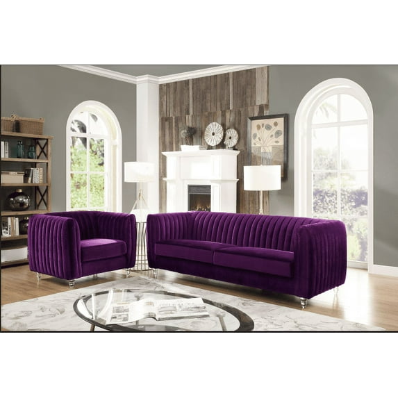 Chic Home Priscilla Elegant Velvet Modern Contemporary Plush Cushion Seat Round Acrylic Feet Sofa, Purple