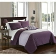 thumbnail image 1 of Chic Home QS1975-US 4 Piece Ellias Contemporary Two Tone Geometric Embroidered Quilted Bed Cover Set, Lavender, 1 of 1