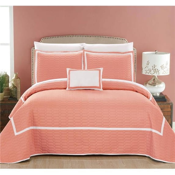 Chic Home QS4899 Xavier 6 Piece Hotel Collection Two Tone Banded Geometric Quilt Cover Set - Coral Red, Twin Size