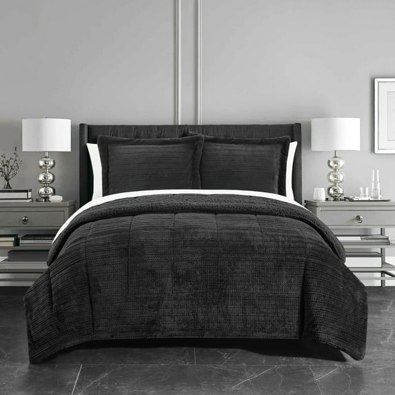 Chic Home Rajan 5-Piece Sherpa-Lined Comforter Set, Twin, Black