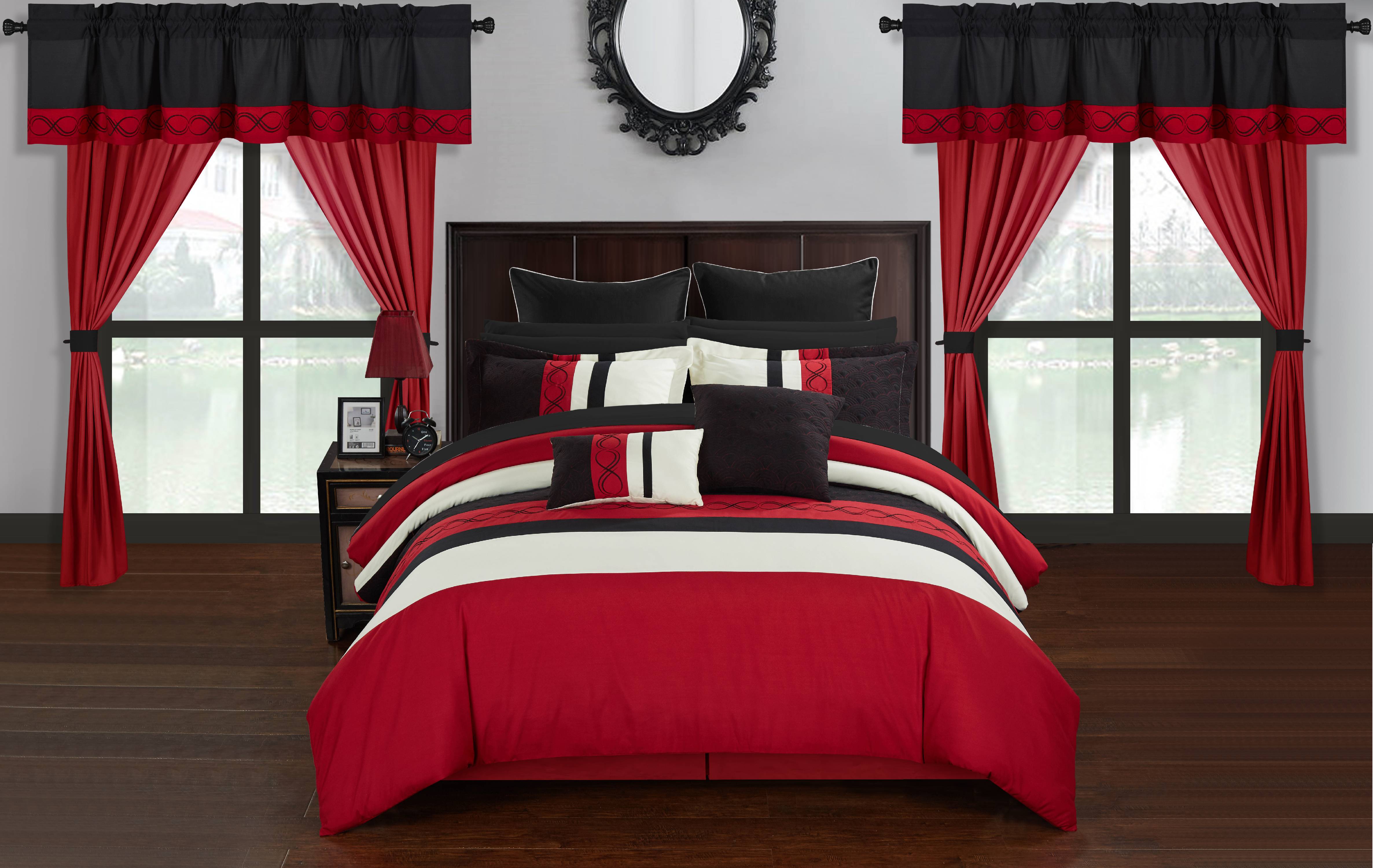 Chic Home Rinat 24Piece Embroidered Comforter Set, Queen, Red