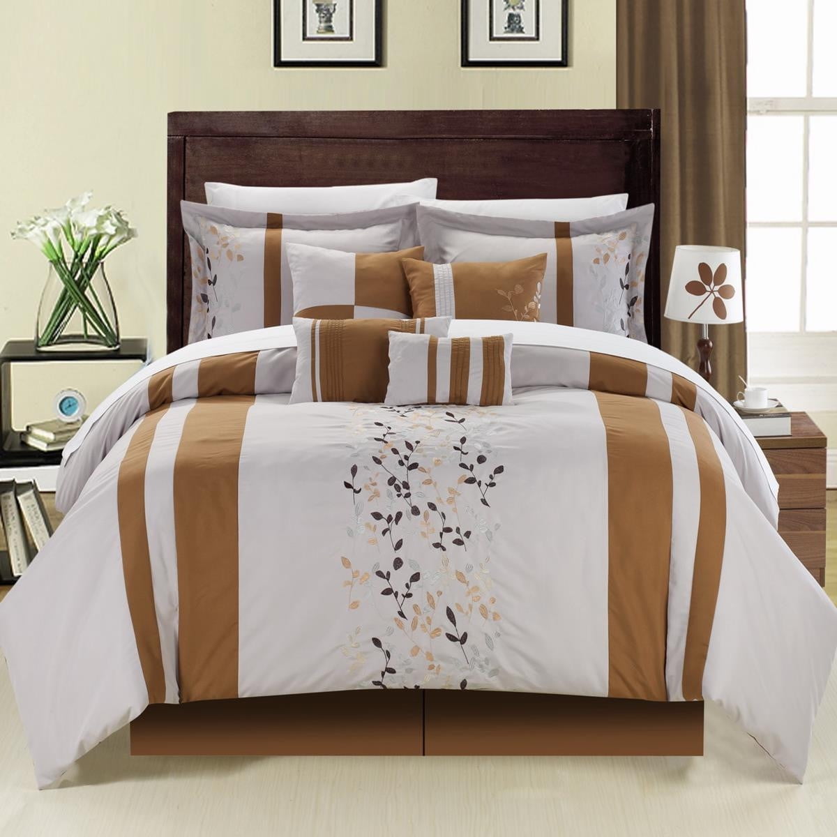 Chic Home Roma Taupe Queen 12 Piece Comforter Bed In A Bag Set With