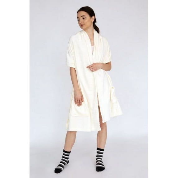 Chic Home Roux 1-Piece Solid Color Flannel Fleece Wrap, 22 x 88, Beige