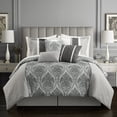 thumbnail image 1 of Chic Home Roxette 11-Piece Reversible Geometric Comforter Set, Queen, Gray, 1 of 2