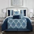 thumbnail image 1 of Chic Home Roxette 11-Piece Reversible Geometric Comforter Set, Queen, Navy, 1 of 1