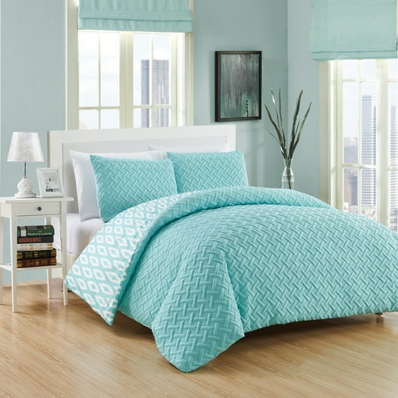 Chic Home Sabina 3-Piece Reversible Geometric Comforter Set, Queen, Aqua