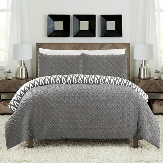 Chic Home Sabina 7-Piece Reversible Geometric Comforter Set, King, Grey