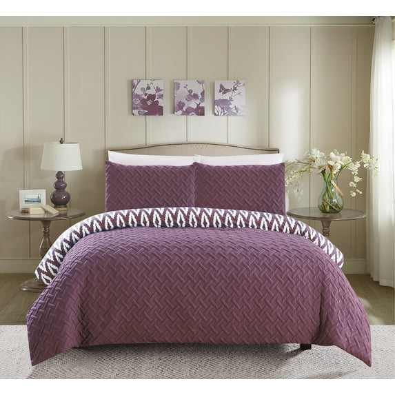 Chic Home Sabina 7-Piece Reversible Geometric Comforter Set, Queen, Purple