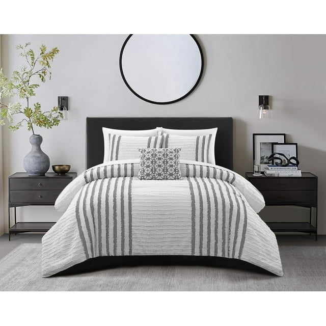 Chic Home Samira 4-Piece Jacquard Cotton Comforter Set, Queen, Gray