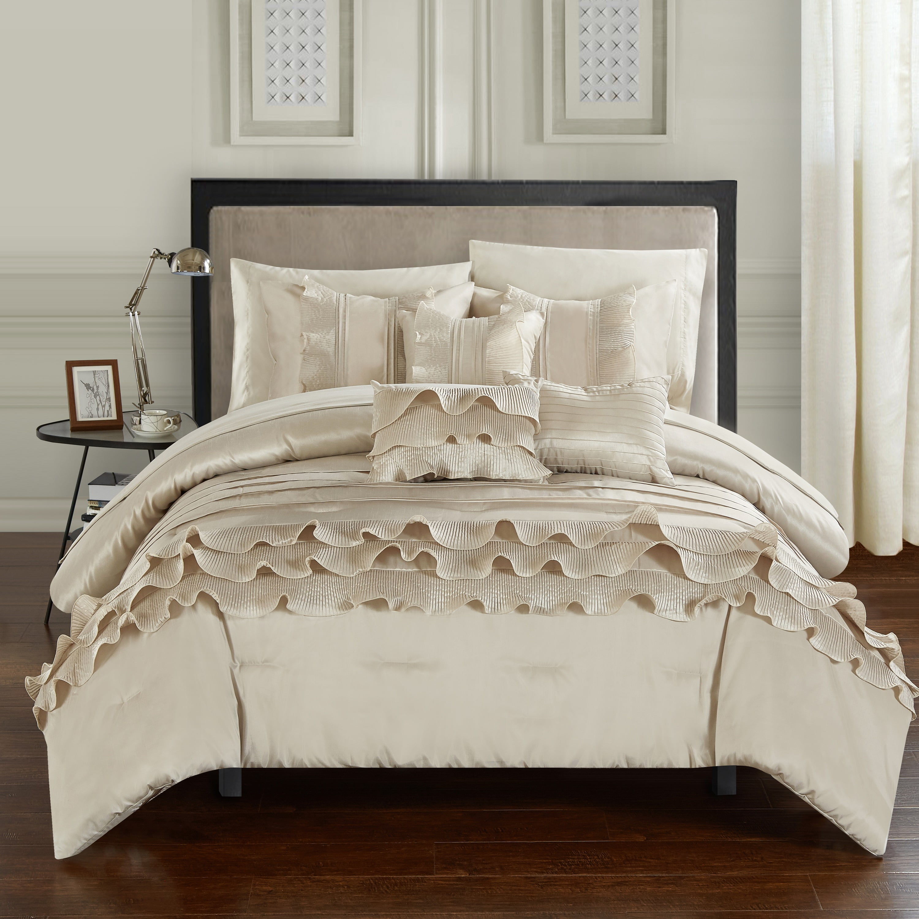 (King, White) - Chic Home 10 Piece Hannah Pinch Pleated, ruffled and pleated complete King Bed In a Bag Comforter Set White With sheet s（並行輸入品）