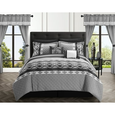 Chic Home Sevrin 20-Piece Color Block Comforter Set, King, Black
