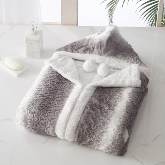 Chic Home Shadow Snuggle Hoodie Two Tone Animal Pattern Robe Cozy Super Soft Ultra Plush Micromink Coral Fleece Sherpa Lined Wearable Blanket with 2 Pockets Hood Drawstring Closure, 51” x 71”
