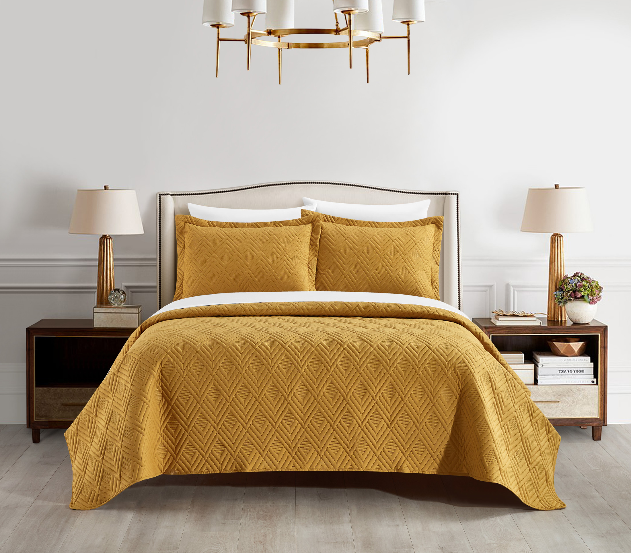 Chic Home Starling 7Pc Gold Quilt Set, Queen