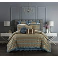 thumbnail image 1 of Chic Home Sue 13 Piece Comforter Set Chenille Geometric Scroll Pattern Flange Border Bed in A Bag - Sheet Set Bed Skirt Decorative Pillows Shams Included, Queen, Blue Queen Blue, 1 of 8