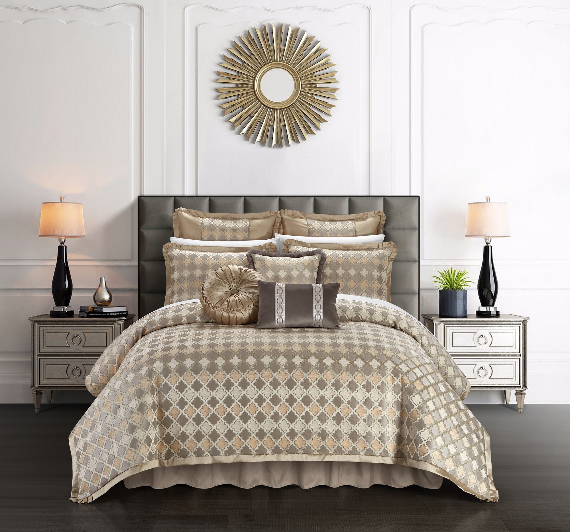 Chic Home Sue Comforter Set Chenille Geometric Scroll Pattern Flange ...