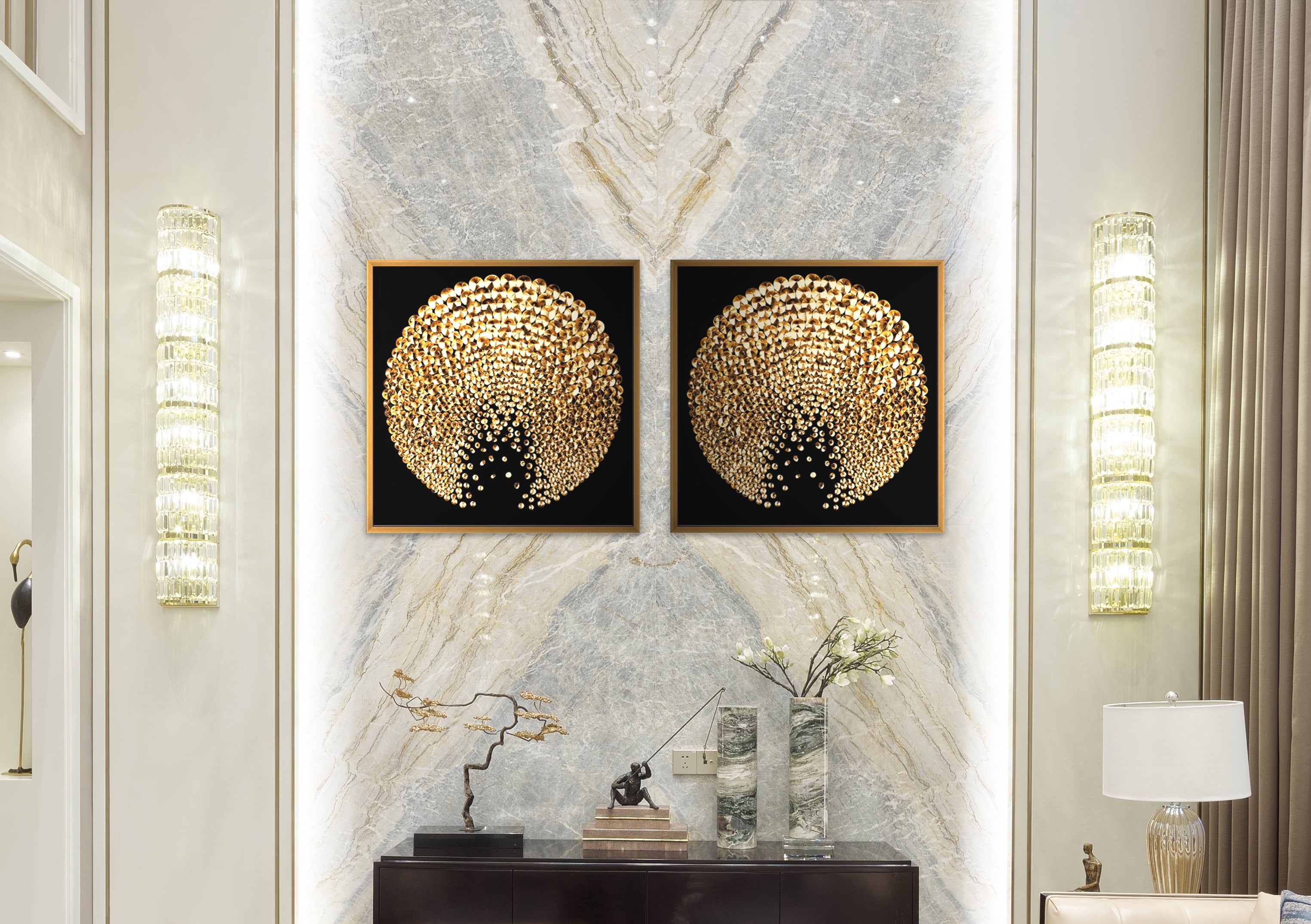 Chic Home Sunburst 2 Piece Set Framed Wrapped Canvas Wall Art