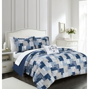 Chic Home Tethys 4-Piece Reversible Printed Duvet Cover Set, Queen, Blue