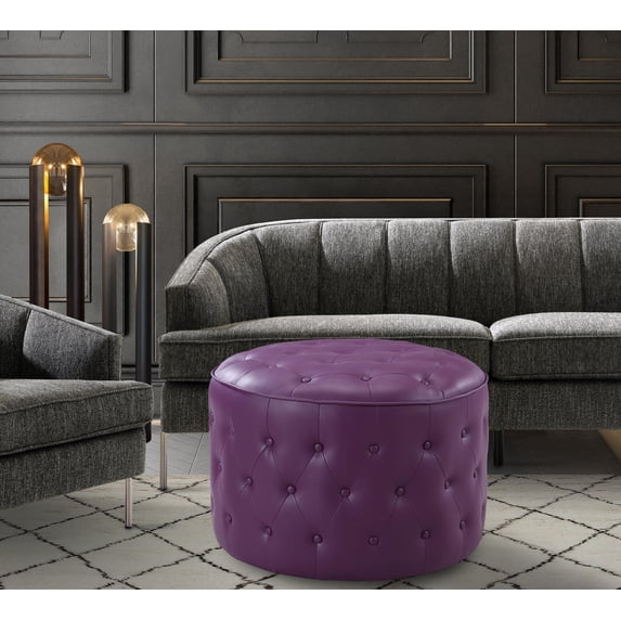 Chic Home Tosh Button Tufted PU Leather Upholstered Round Ottoman