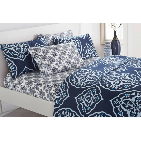 Chic Home VAL 6-Piece Graphic Sheet Set, Queen, Navy