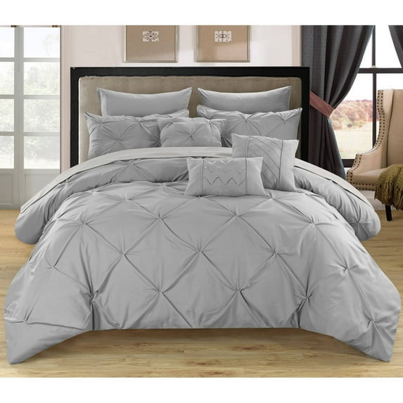 Chic Home Valentina 10-Piece Solid Color Comforter Set, King, Silver