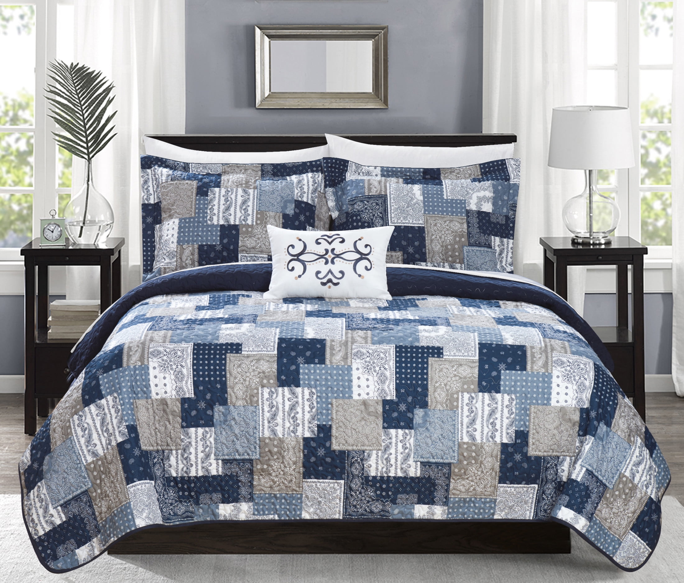 Chic Home Viona 8 Piece Reversible Quilt Coverlet Set Embossed Bed in a Bag  - Walmart.com
