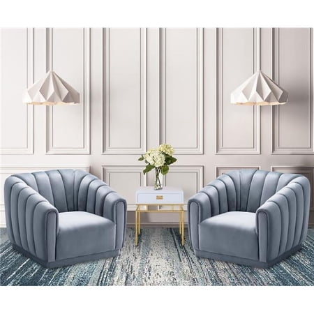 Chic Home Warhol Club Chair Velvet Upholstered Vertical Channel-Quilted Shelter Arm Design, Slate Blue