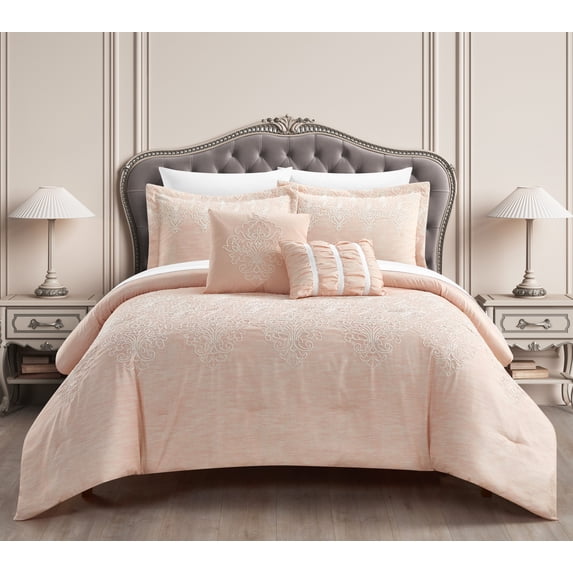 Chic Home Yasmine 9-Piece Embroidered Comforter Set, Queen, Blush