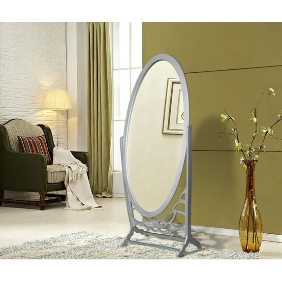 Chic Home York Mirror Modern Free standing Spindle accent legs Floor Mirror, Silver