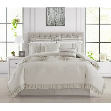 Chic Home Yvie 8-Piece Ruffled Comforter Set, Queen, Beige
