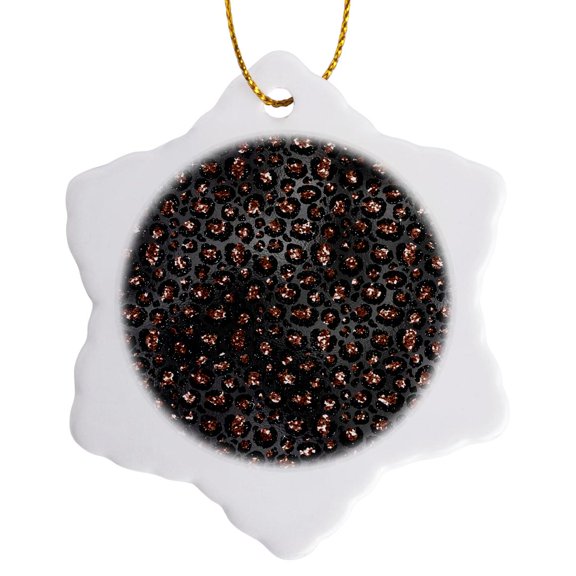 3drose, Chic Image of Black and Deep Pink Image of Glitter Cheetah Pattern, 3 inch Snowflake Porcelain Ornament