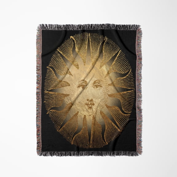 Chic Image Of Gold Celestial Sun Illustration Graphic Image, Woven Blanket