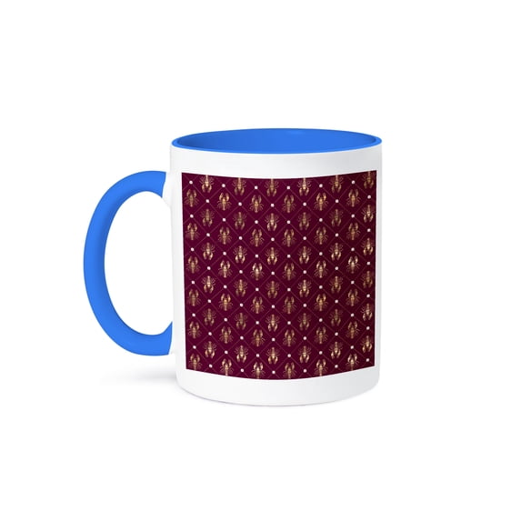 3drose, Chic Image of Gold Lobsters in a Diamond Pattern on Purple, 15oz Two-tone Blue Mug