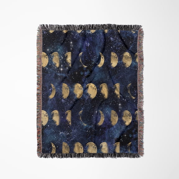 Chic Image Of Gold Phases Of The Moon Pattern, Woven Blanket