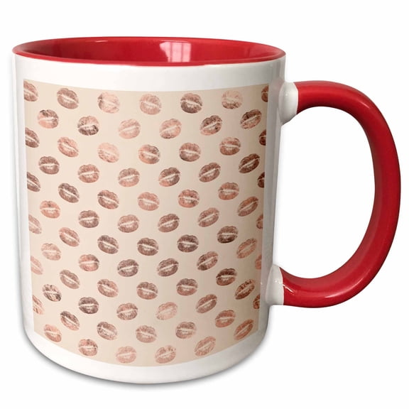 3drose, Chic Image of Rose Gold Lips Kiss Imprint Pattern, 11oz Two-tone Red Mug