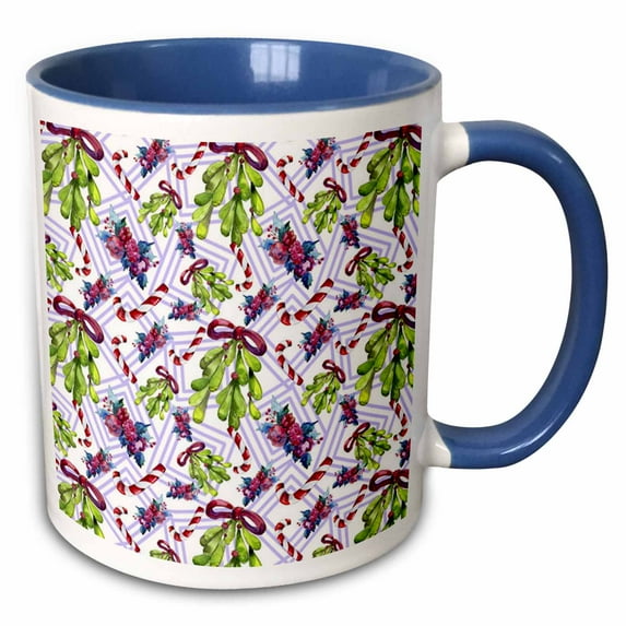 Chic Image Of Watercolor Holly Berry Over Squares Pattern 11oz Two-Tone Blue Mug mug-328087-6