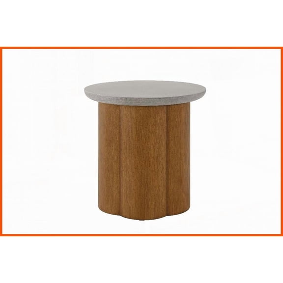 Chic Industrial Coffee Table with Round Faux Concrete Top & Walnut Base  Elevates Living Room Decor