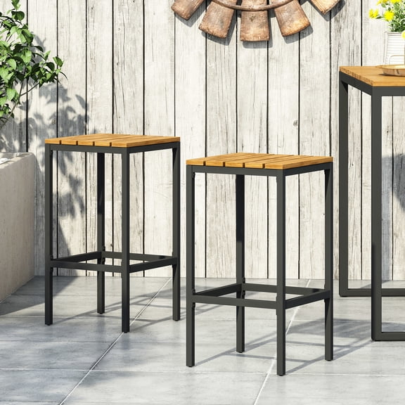 Chic Industrial Wood Bar Stools, Of 2, With Black Frame Stools Finish Metal Support