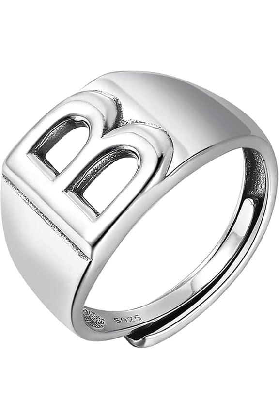 Chic Jewelry Personalized Bold Initial Letter Open Ring Adjustable Women Statement Chunky Rings Party|Womens Signet Ring| Alphabet Rings|Letter B Father's Day Gift from Daughter
