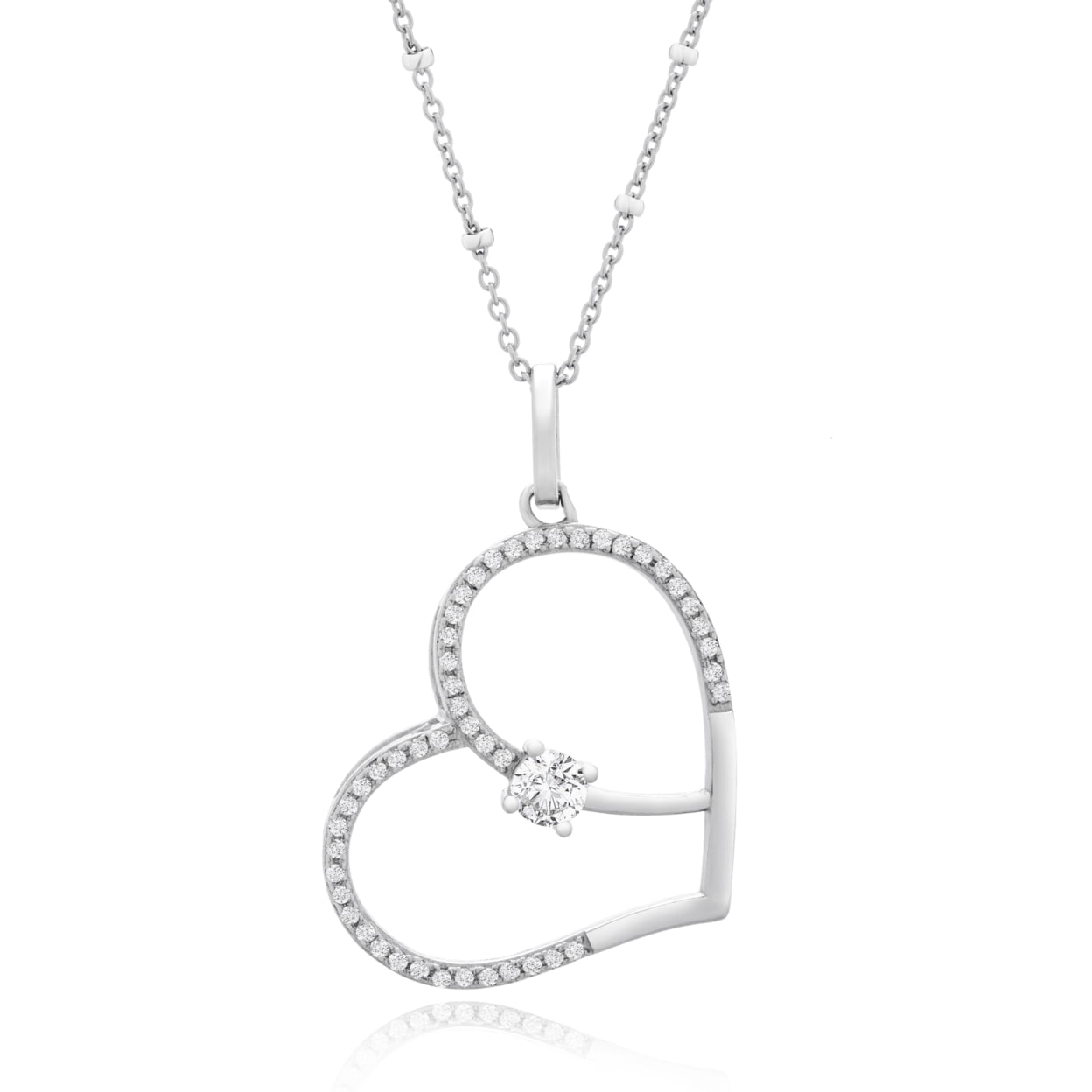 Chic Jewels NK3033 Cubic Zirconium Love Heart with Key Pendant Necklace