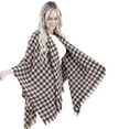 thumbnail image 1 of Chic Khaki Houndstooth Ruana Wrap | All-Season Poncho | One Size Fits All, 1 of 8