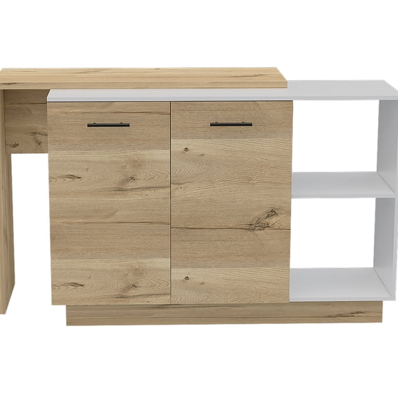 Chic Kitchen Island - White And Oak, 2 Open Shelves For Revelation, 3 Interior Practicality Classy Shelf Display Storage