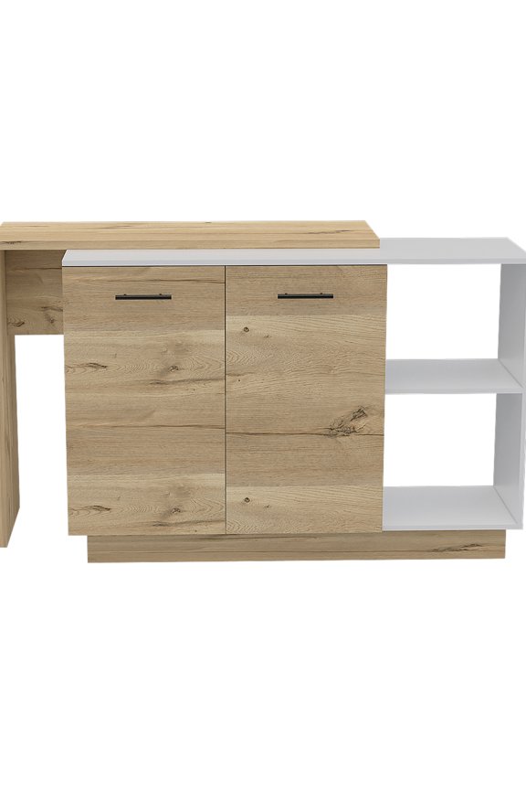 Chic Kitchen Island - White And Oak, 2 Open Shelves For Revelation, 3 Interior Practicality Classy Shelf Display Storage