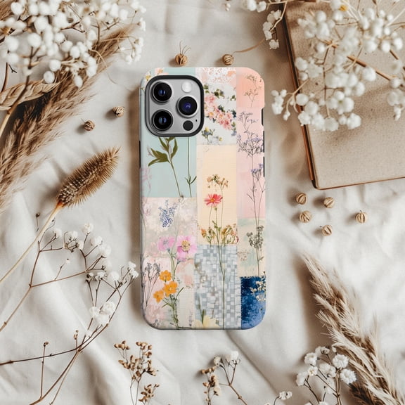 Tough 2 Layer Shockproof Protective Case Compatible with iPhone 17, Chic Lacey Quilt Aesthetic Girly Collage Design