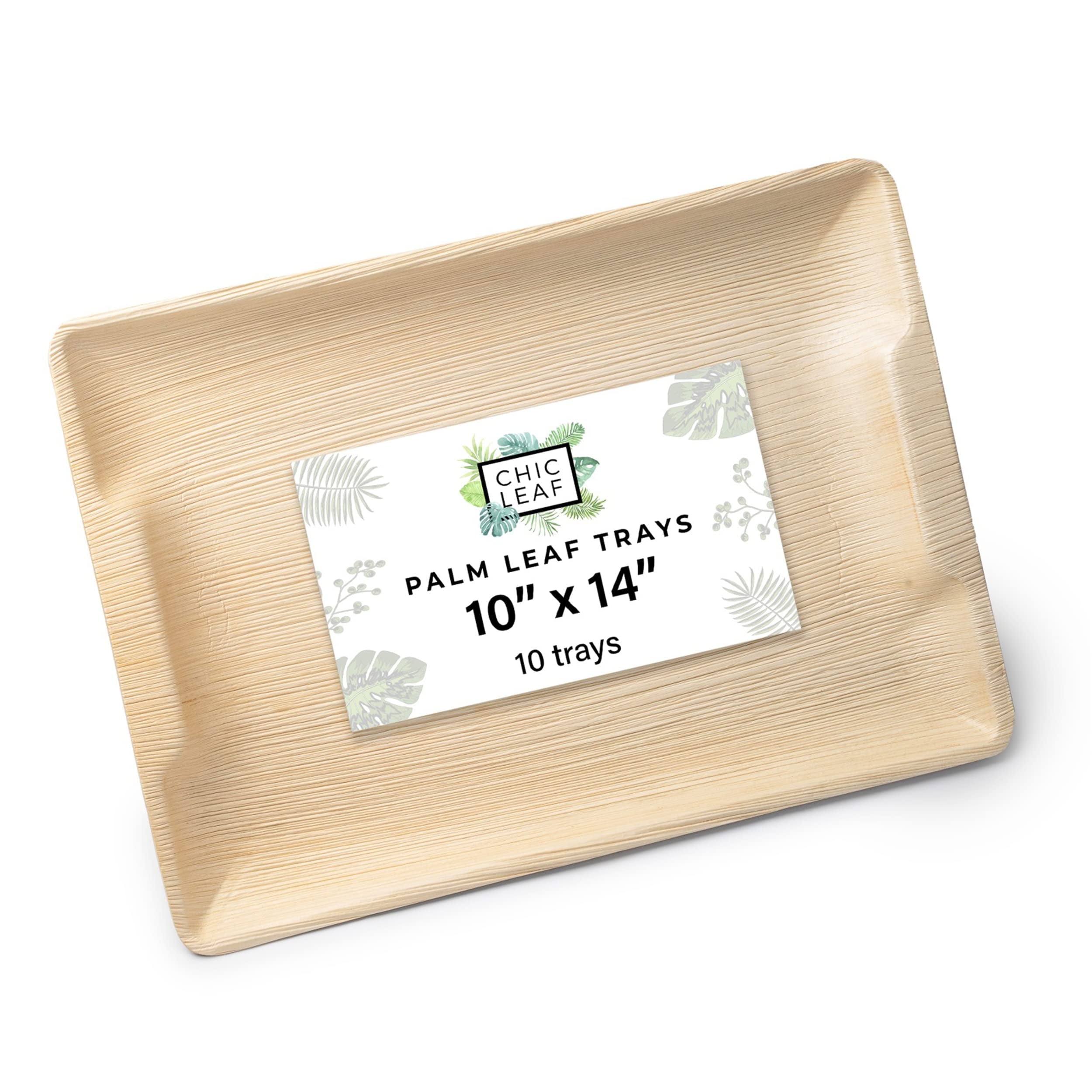 Natural Palm Leaf Rectangular Disposable Serving Trays, 10" x 14", 10-Pack