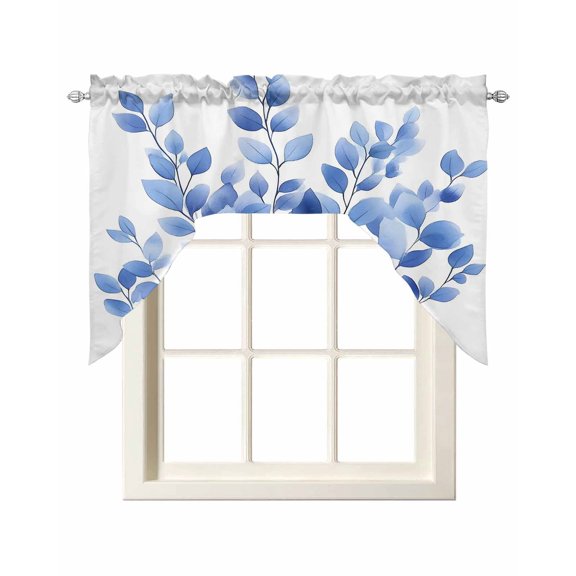 Chic Leaves Swag Valances for Windows, Small Curtains Drapes, Blue Leaf Botanical Garden Field Kitchen Window Curtains Over Sink Rod Pocket Window Treatment Valance for Bedroom/Bathroom 56"x36"