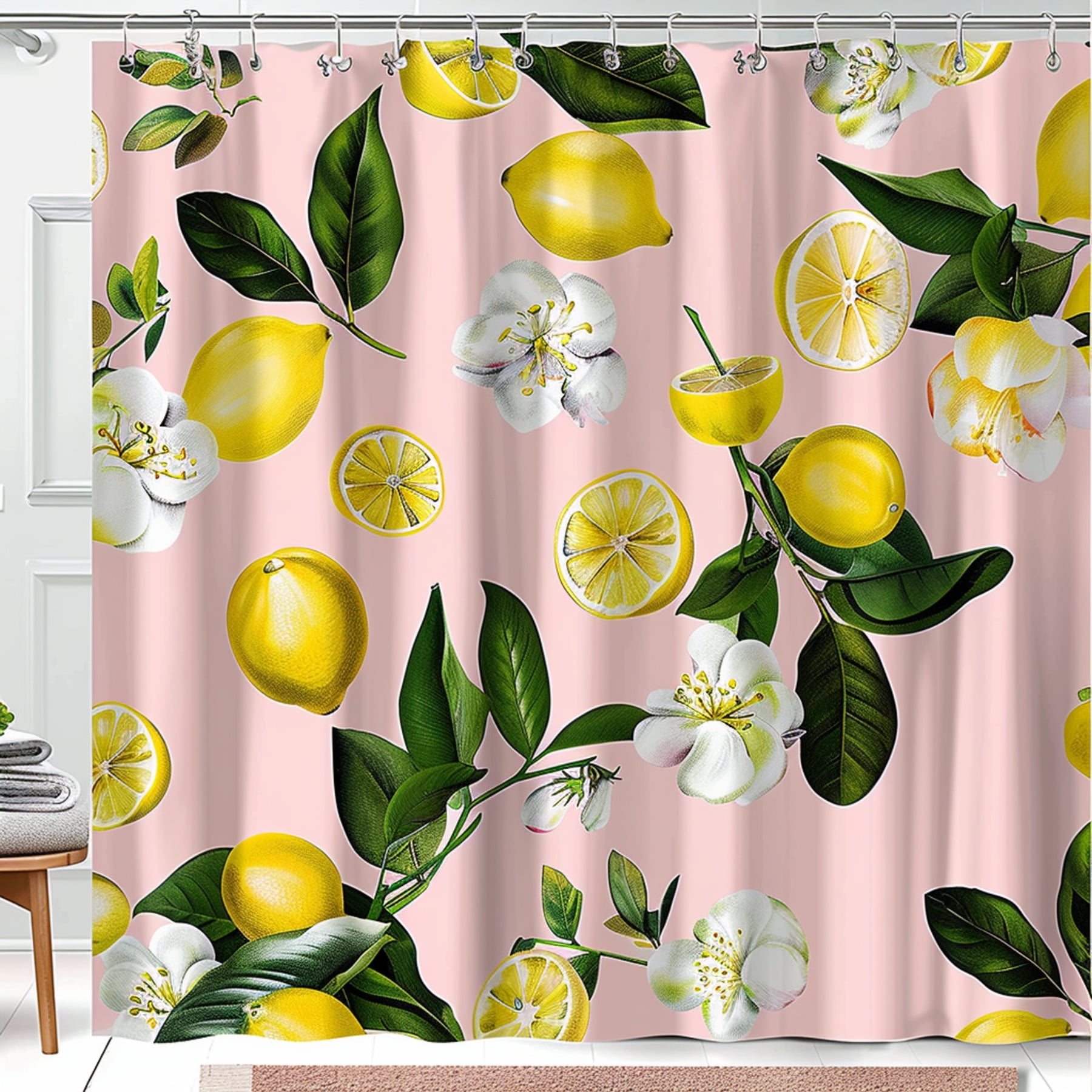 Chic Lemon Blossom Design on Blush Pink Shower Curtain Brighten Your