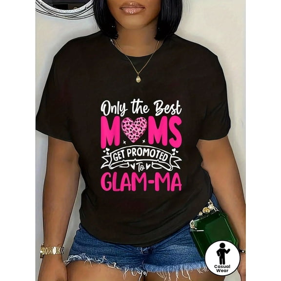Chic Leopard Heart Only the Best Moms Get Promoted to Glam-Ma T-Shirt for Women, New Grandma Mother's Day Gift Tee Top