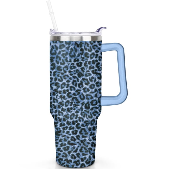 Chic Leopard Pattern 40 oz Stainless Steel Mug with Flip Lid, Handle, and Leak Proof Insulated Design