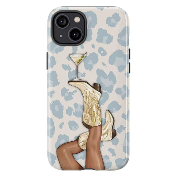 Chic Leopard Print & Martini Phone Case, Fashionable High Heel and Cocktail Aesthetic Protective Cover for iPhone 16 15 14 13 12 11 Pro Max Plus Mini