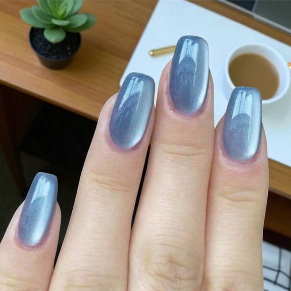 Chic Light Blue Cat Eye Press On Nails 1 Pc Womens Fashion Nail Art Halloween Christmas Gift